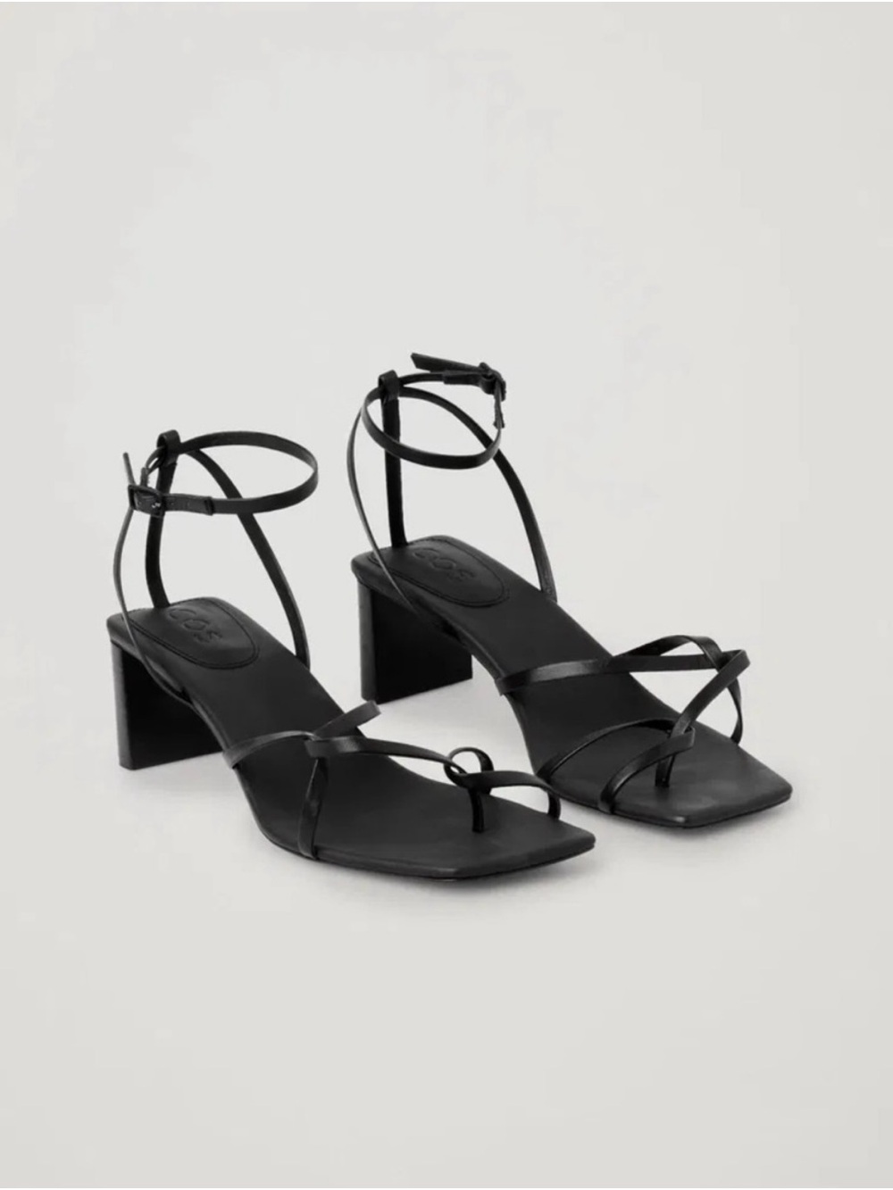 COS Strappy Leather Block Heel Sandals Black EU 41 US 10 NWT